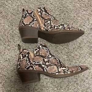 Time and Tru Brown Snakeskin Ankle Booties